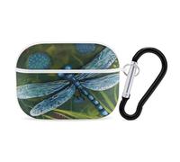 Hand Painted Blue Dragonfly Earbuds Organizer Shockproof Protective Airpods Pro Cover with Carabiner Clip Anti Fall Carrying Earphone Case Cover for Airpods Pro 2nd Generation White