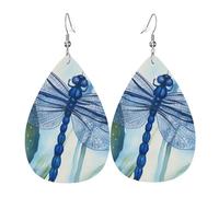 Hand painted blue dragonfly Earrings for Women Teardrop Leather Earring Double Sided Drop Dangle Earrings Lightweight Women's Ear Accessories Jewelry Fashion Birthday Gift