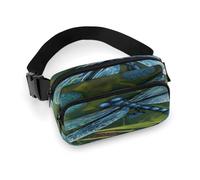 Hand Painted Blue Dragonfly Fanny Pack Belt Bag with Adjustable Strap Fashion Waist Bag for Outdoor Sports Hiking, white, 20x13cm, Full Printed Waist Bag