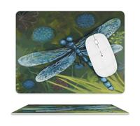 Hand Painted Blue Dragonfly Leather Mouse Pad Mouse Mat