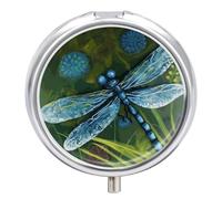 Hand Painted Blue Dragonfly Pill Case Pill Box with 3 Compartments