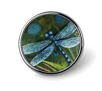 Hand Painted Blue Dragonfly Round Aluminum Alloy Pin Badge Lapel Pin