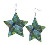 Hand painted blue dragonfly Star Shape Earrings, Modern Dangle Earrings, Women's Statement Jewelry for Office Daily