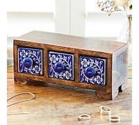 Hand Painted Blue Floral Ceramic 3 Drawer Chest - 21cm x 9.5cm x 8cm - Trinkets, Spices, Teas, Dried Herbs, Jewellery or Haberdashery Multifunctional Storage