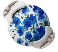 Hand-Painted Blue Flowers Round Rugs 60 cm Minimalist Style Rug for Living Room, Circle Area Rugs with Non Slip Backing, Washable Rug for Bedroom Soft Printed Carpet for Kid’s Room Nursery