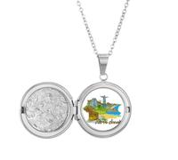 Hand-painted Brazil Rio De Janeiro Locket Necklace Hold Picture Jewelry Birthday Gift