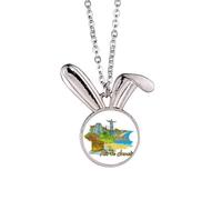 Hand-painted Brazil Rio De Janeiro Rabbit Necklace Pendant Bunny Animal Jewelry Gift