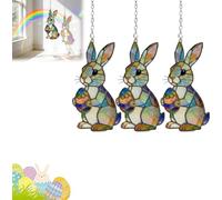 Hand-Painted Bunny Egg Suncatcher,Stained Glass Easter Rabbit Ornament,Cute Bunny Light Catcher Decor,Acrylic Window Hanging Decor for Home & Garden (3 Pcs)