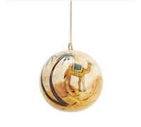 Hand Painted Camel Bauble, Bohemian Christmas Tree Decoration, Green Palm Tree Ornament, Camel & Desert Art
