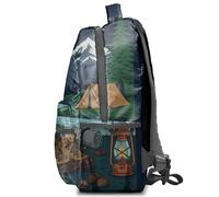 Hand-Painted Camping Print 16-inch Backpack: Tent Pine Tree Arrow Canoe Pattern Kids School Bag, Lightweight Durable Fashion Cartoon Rucksack (print 2)