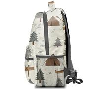 Hand-Painted Camping Print 16-inch Backpack: Tent Pine Tree Arrow Canoe Pattern Kids School Bag, Lightweight Durable Fashion Cartoon Rucksack (print 4)