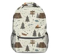 Hand-Painted Camping Print 16-inch Backpack: Tent Pine Tree Arrow Canoe Pattern Kids School Bag, Lightweight Durable Fashion Cartoon Rucksack (print 3)