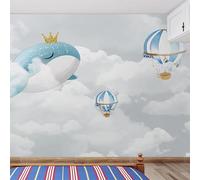 Hand Painted Cartoon Beautiful and Lovely Whale White Clouds 3D Wallpaper Easy Install Feature Office Living Room Sofa Bedroom TV Background Wall Decoration-350cm×256cm