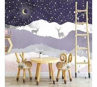 Hand Painted Cartoon Creative Moose Starry Sky Modern 3D Wallpaper Premium Textured Silk Neutral Tones Material Ideal for Living Room Bedroom-400cm×280cm