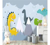 Hand Painted Cartoon Dinosaur Mountain Peaks Stars Modern 3D Wallpaper Premium Textured Silk Neutral Tones Material Ideal for Living Room Bedroom-200cm×140cm