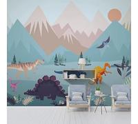 Hand Painted Cartoon Dinosaurs Plants Mountains Modern 3D Wallpaper Premium Textured Silk Neutral Tones Material Ideal for Living Room Bedroom-250cm×170cm