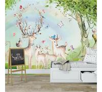 Hand Painted Cartoon Rainbow Elk Butterfly Forest 3D Wallpaper Textured Silk Easy Install Living Room Sofa Bedroom Dining Room Home Decoration Wall-400cm×280cm