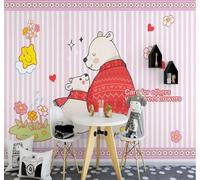Hand Painted Cartoon Stripes Polar Bear Flowers 3D Wallpaper Easy Install Feature Office Living Room Sofa Bedroom TV Background Wall Decoration-250cm×170cm