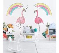 Hand Painted Cartoon Watercolour Rainbow Flamingo Pineapple 3D Wallpaper Easy Install Feature Office Living Room Sofa Bedroom TV Background Wall Decoration-430cm×300cm