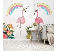 Hand Painted Cartoon Watercolour Rainbow Flamingo Pineapple 3D Wallpaper Luxury Silk Study Dining Feature Sofa Grey Bedroom Living Room Tv Decorative Wall-400cm×280cm