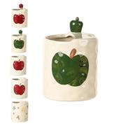 Hand-Painted Ceramic Coffee Mug 10 oz, Two Ways to Drink, Creative Fruit Pattern Porcelain Cup for Coffee & Tea, Heat-Resistant Artistic Drinkware, Reusable Gift (3D Green Apple)