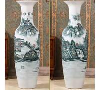 Hand-Painted Ceramic Floor Large Tall Vase for Living Room Villa, Traditional Chinese Decor for Hotel Lobby, Grand Opening Gift, Home Statement Piece(A,1.2M)