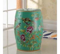 Hand-Painted Ceramic Round Garden Stool - Decorative Porcelain Side Table for Living Room, Classic Cottage & French Country Decor, Glazed Finish, Stylish Accent Piece