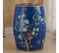 Hand-Painted Ceramic Round Garden Stool - Decorative Porcelain Side Table for Living Room, Classic Cottage & French Country Decor, Glazed Finish, Stylish Accent Piece