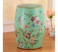 Hand-Painted Ceramic Round Garden Stool - Decorative Porcelain Side Table for Living Room, Classic Cottage & French Country Decor, Glazed Finish, Stylish Accent Piece