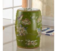 Hand-Painted Ceramic Round Garden Stool - Decorative Porcelain Side Table for Living Room, Classic Cottage & French Country Decor, Glazed Finish, Stylish Accent Piece