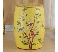 Hand-Painted Ceramic Round Garden Stool - Decorative Porcelain Side Table for Living Room, Classic Cottage & French Country Decor, Glazed Finish, Stylish Accent Piece