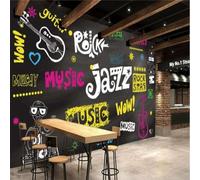 Hand Painted Chalkboard Street Graffiti Music Letters 3D Wallpaper Premium Textured Silk Study Dining Living Room Bedroom Sofa TV Wall Easy Install-250cm×170cm