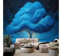 Hand-Painted Charming Oil Painting Tree Photo Wallpaper, Non-Woven Print Fleece Blue Wall Mural - 157 x 110 inch (W x H) Mural Wallpaper Poster Picture Design for Living Room Bedroom Kitchen