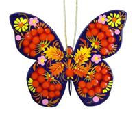 Hand painted Christmas Ornament Butterfly Wooden Christmas Tree Decorations 3,5 x 2,8 x 0,2 inch. Also Perfect as Easter Decoration Folk Ukrainian Traditional Petrykivka Handicraft