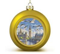 Hand-Painted City Christmas Ball Ornament Shatterproof Hanging Ball Ornaments with String Decorative Christmas Baubles for Xmas Tree Home Wedding Holiday Party Decor Supply