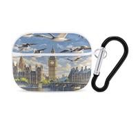Hand-Painted City Earbuds Organizer Shockproof Protective Airpods Pro Cover with Carabiner Clip Anti Fall Carrying Earphone Case Cover for Airpods Pro 2nd Generation White