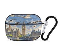 Hand-Painted City Earbuds Organizer Shockproof Protective Airpods Pro Cover with Carabiner Clip Anti Fall Carrying Earphone Case Cover for Airpods Pro 2nd Generation Black