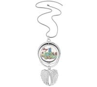 Hand-painted City Japan Yard Tokyo Pendant Angel Wings Rotating Necklace Jewelry