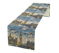 Hand-Painted City Linen Table Runner 72 Inches Long Farmhouse Table Runners Dining Table Dresser Runner Scarves Tabletop Decoration for Kitchen Home Party Holiday