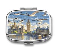 Hand-Painted City Pill Case Travel Portable Pocket Pill Box 2 Compartment Medicine Case Large Capacity Daily Pill Cases Vitamin Organizer Medicine Organizer Small Pill Box