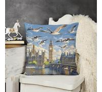 Hand-Painted City Plush Pillow Case Soft Fluffy Decorative Throw Pillow Cover with Invisible Zipper Double Side Personality Cushion Case for Couch Bed Sofa Car Bedroom 12 "x12
