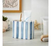Hand Painted Coastal Stripe Double Toothbrush Holder - Stoneware Bathroom Toothbrush Organiser - Decorative Bathroom Accessory-M13