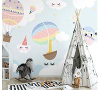 Hand Painted Colourful Hot Air Balloons Animals White Clouds 3D Wallpaper Easy Install Feature Office Living Room Sofa Bedroom TV Background Wall Decoration-200cm×140cm