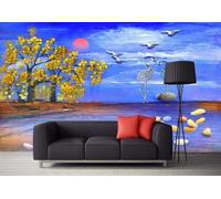 Hand Painted Colourful Trees Sunrise Flying Birds 3D Wallpaper Luxury Home Dining Decor Paste Sofa Living Room The Wall for Bedroom Mural-250cm×170cm