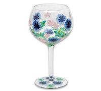 Hand Painted Cornflower Wine Cocktail Copa Gin Glass Floral Flowers Cup Liquor