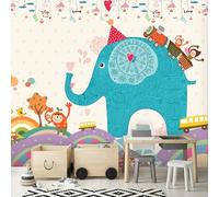 Hand Painted Cute Cartoon Elephant Train 3D Wallpaper Textured Silk Easy Install Living Room Sofa Bedroom Dining Room Home Decoration Wall-200cm×140cm
