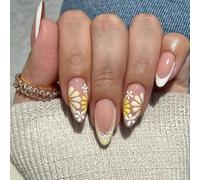 Hand Painted Daisy Almond Press on Nails | Handmade Press on Nails | Spring Stick on Nails for Women(JP3796)