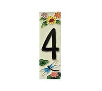Hand-painted daytime pond-themed custom address ceramic house numbers tiles 15 x 4.8 cm | Optional brown and white frames (Number 4 tile)