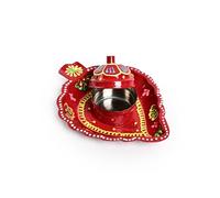 Hand-Painted Decorative Kankavati with one bowl Ethnic Kumkum Box Container for Traditional Ceremonies Vibrant Red Enamel Finish for Home Decor Temple Pooja Festivals & Gifting (Red Design-1)