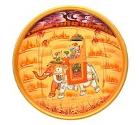 Hand Painted Decorative Wall Plate Round Display Wooden Plate Home Décor Art Gifting Article (Elephant Safari)